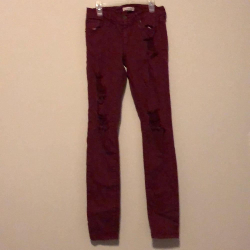 Burgundy Ripped Jeans